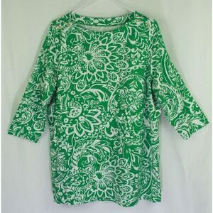 Jessica London Floral Tunic Top Green White 3/4 Sleeve Cotton Stretch 18 20